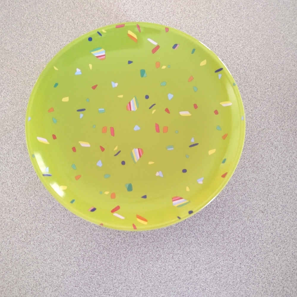 Set Of 3 OpalHouse round green confetti print stoneware appetizer plates New